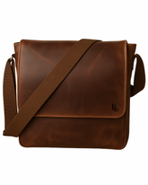 Vintage Cognac Leather Messenger Bag – Classic Cross-body Office & Travel Satchel